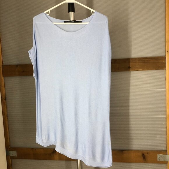 IRIS SETLAWKE Viscose Cashmere Blue Asymmetrical Knit Short Sleeve Top‎ Sz S - Picture 2 of 10